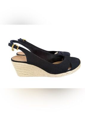Lauren Ralph Lauren Black Canvas Espadrille Wedge Sandals Slingback Size 10